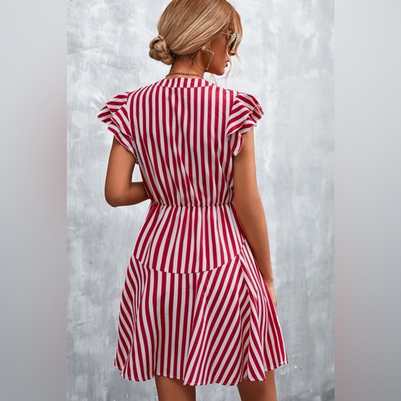 Ruffled Striped Cap Sleeve Mini Dress - Picture 2 of 6